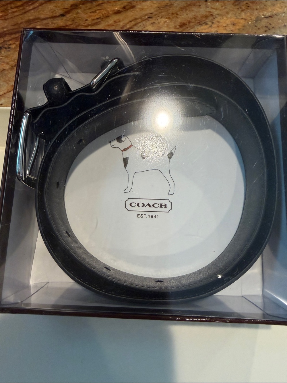 Coach Black Leather Dog Collar with Bone-Shaped ID Tag XL - NWT